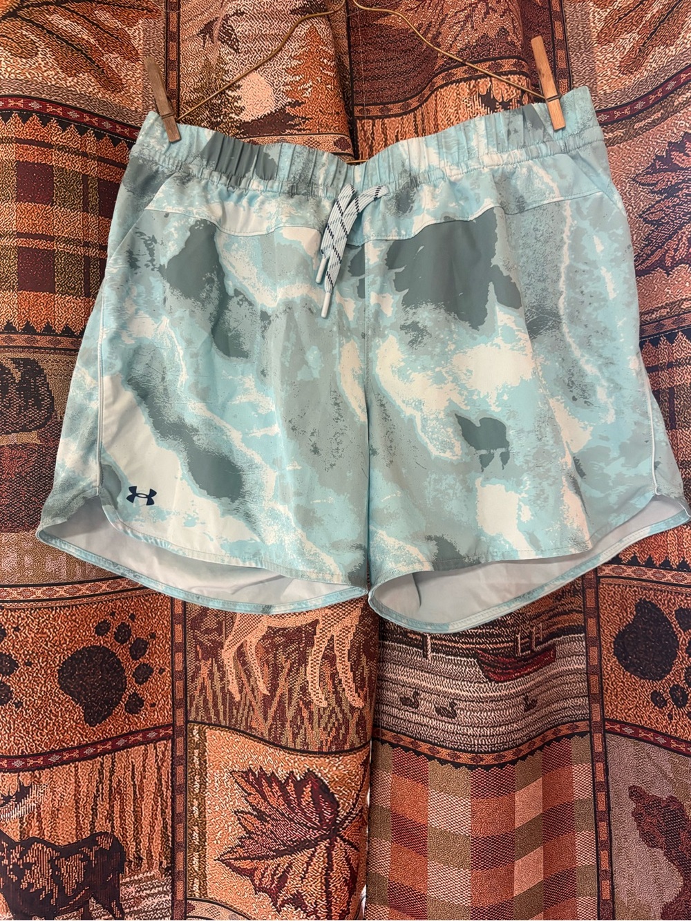 Under Armour Women's Light Blue and Gray Camo Athletic Shorts